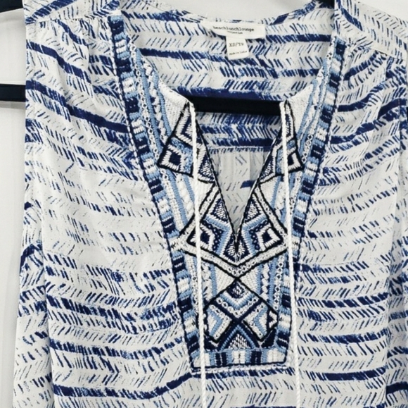 BeachLunchLounge Riviera Indigo Print Embroidered Viscose Anthropologie Dress - Picture 4 of 8